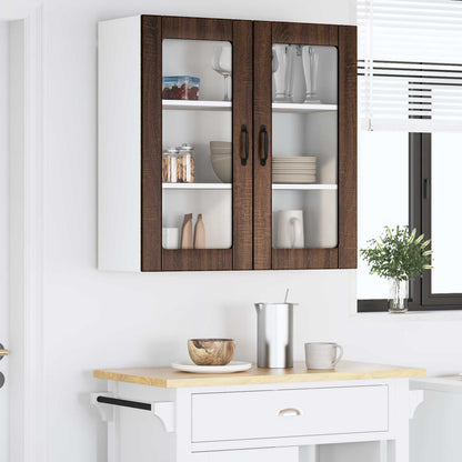 vidaXL Wall Glass Cabinet LUCCA Brown Oak 80 x 31 x 80 cm