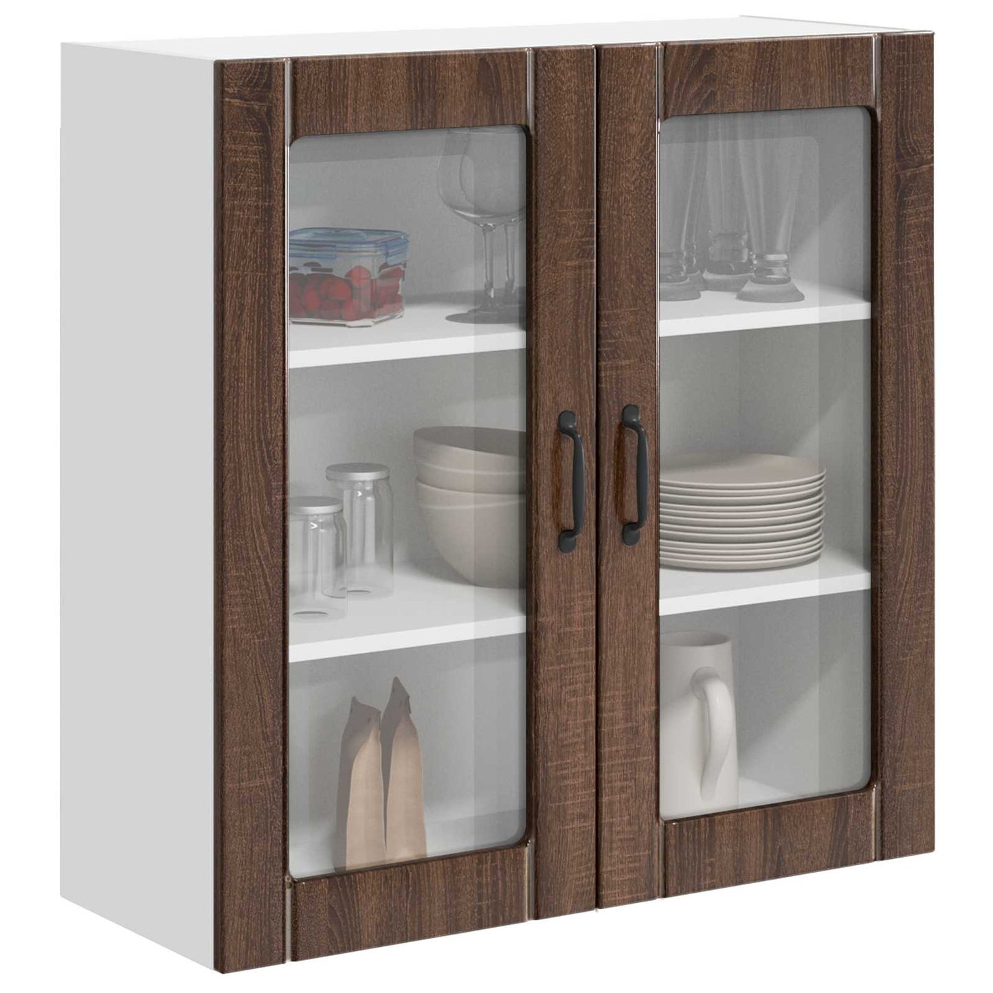 vidaXL Wall Glass Cabinet LUCCA Brown Oak 80 x 31 x 80 cm