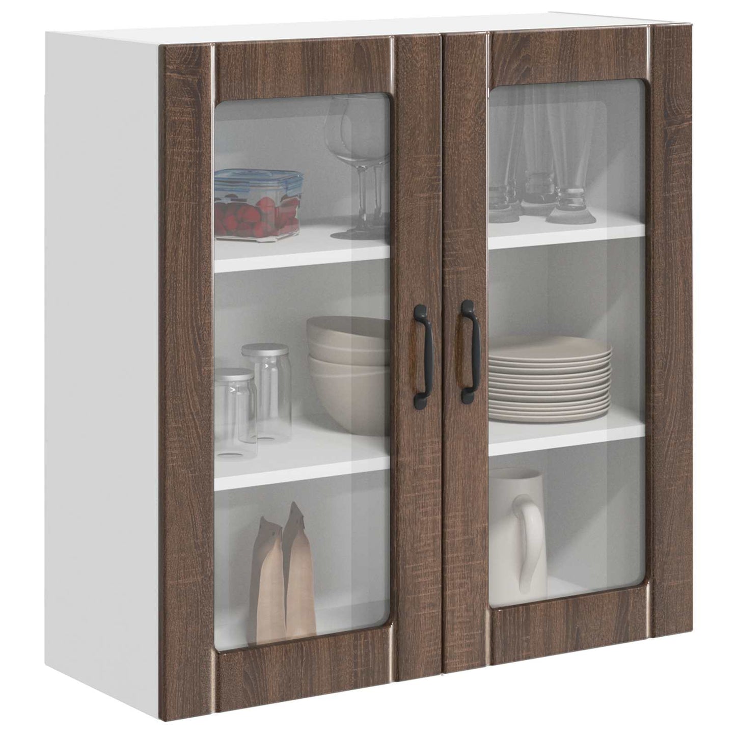 vidaXL Wall Glass Cabinet LUCCA Brown Oak 80 x 31 x 80 cm