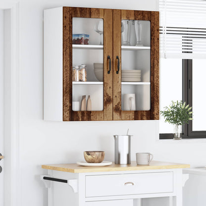 vidaXL Wall Glass Cabinet LUCCA Old Wood 80 x 31 x 80 cm