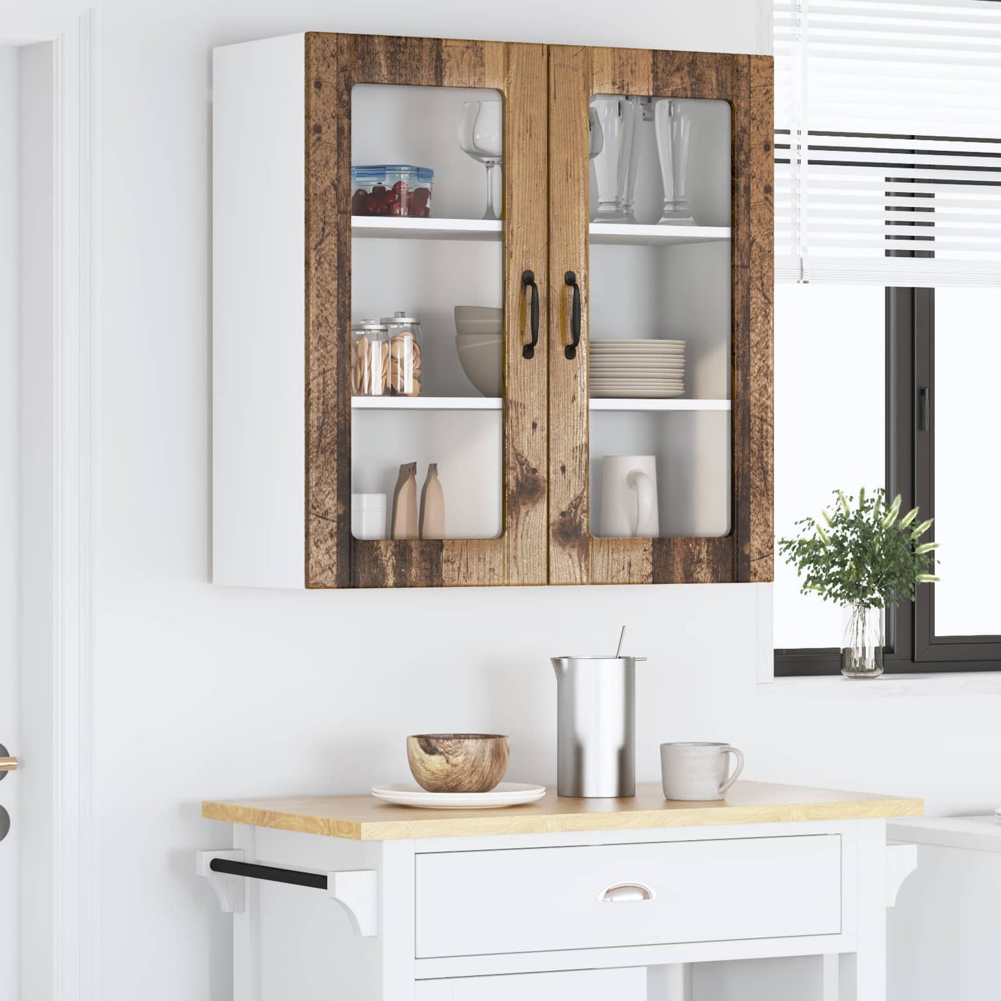 vidaXL Wall Glass Cabinet LUCCA Old Wood 80 x 31 x 80 cm