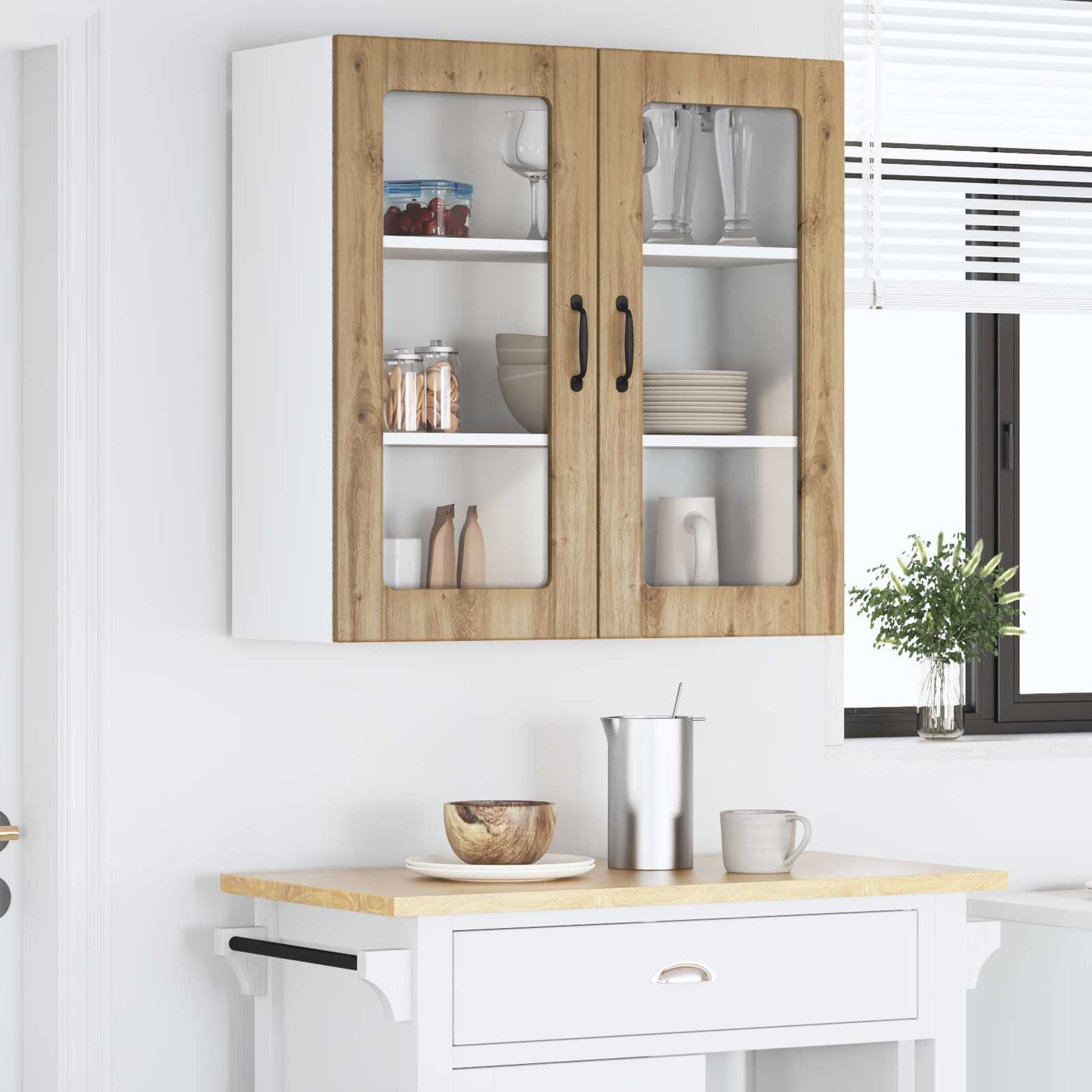 vidaXL Wall Glass Cabinet LUCCA Artisan Oak 80 x 31 x 80 cm
