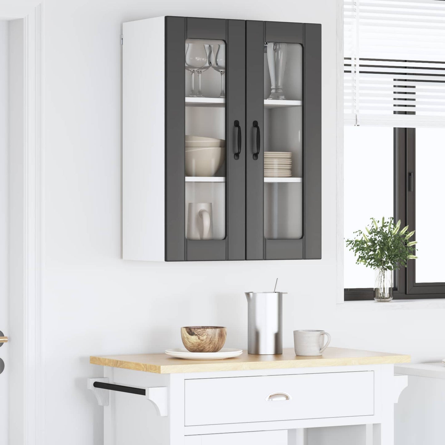 vidaXL Wall Glass Cabinet LUCCA Black 60 x 31 x 80 cm Engineered Wood