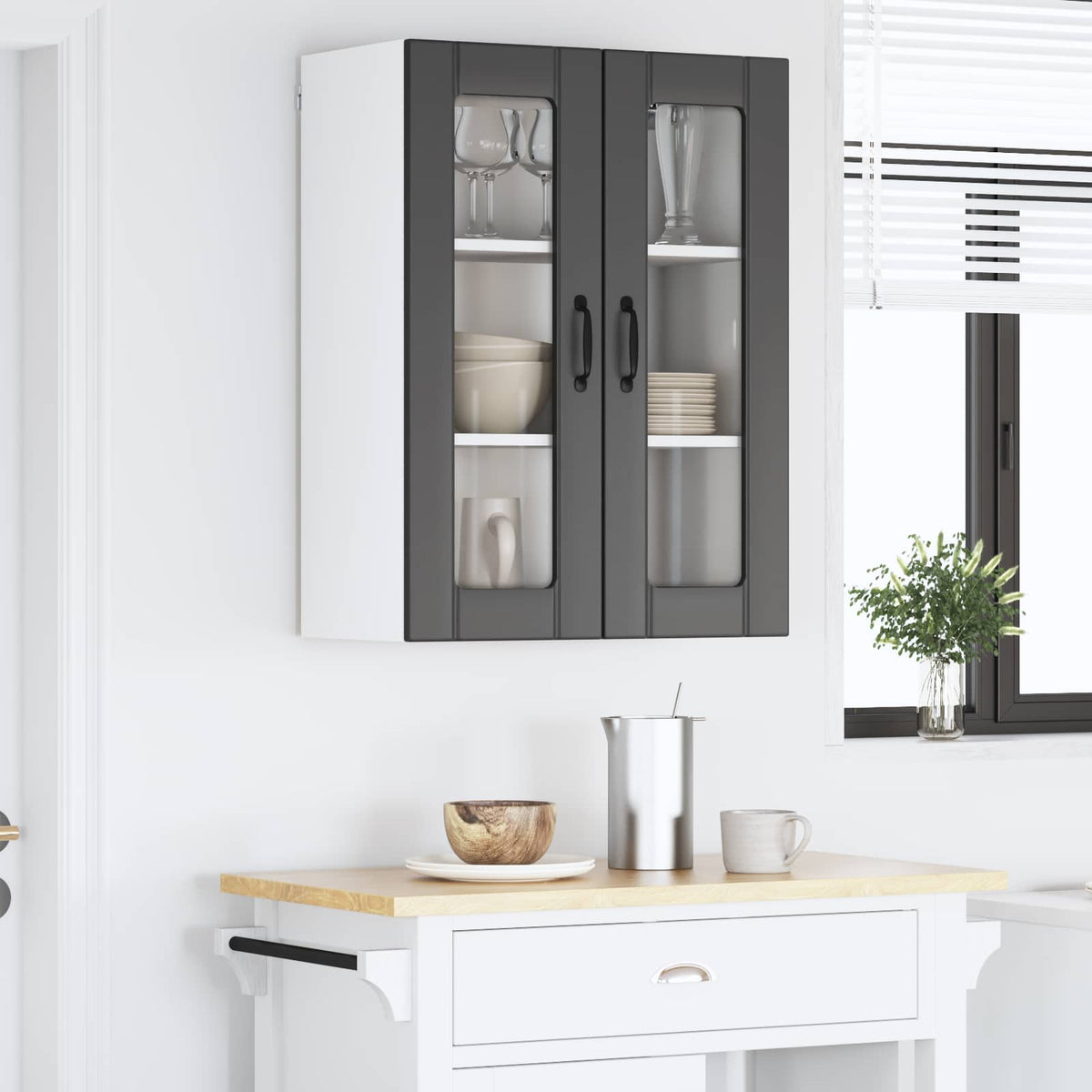 vidaXL Wall Glass Cabinet LUCCA Black 60 x 31 x 80 cm Engineered Wood