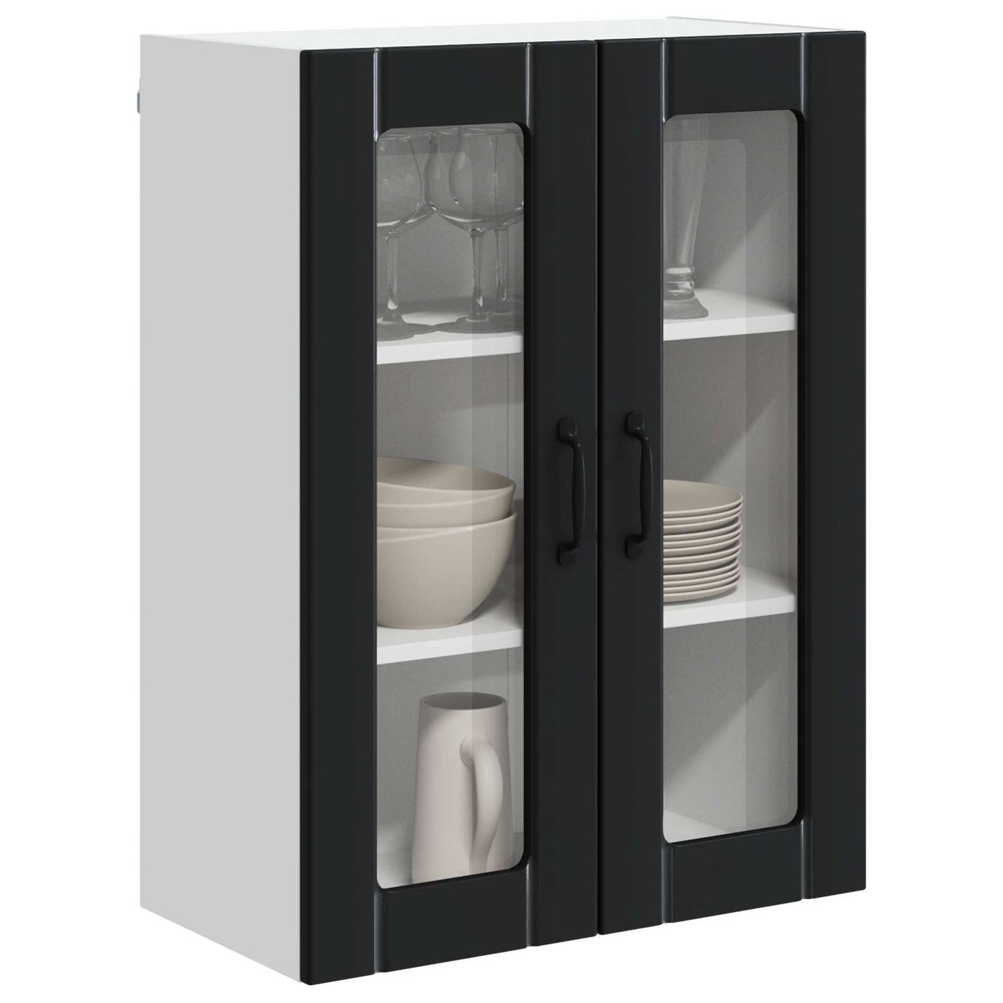 vidaXL Wall Glass Cabinet LUCCA Black 60 x 31 x 80 cm Engineered Wood