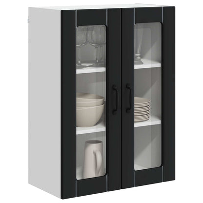 vidaXL Wall Glass Cabinet LUCCA Black 60 x 31 x 80 cm Engineered Wood