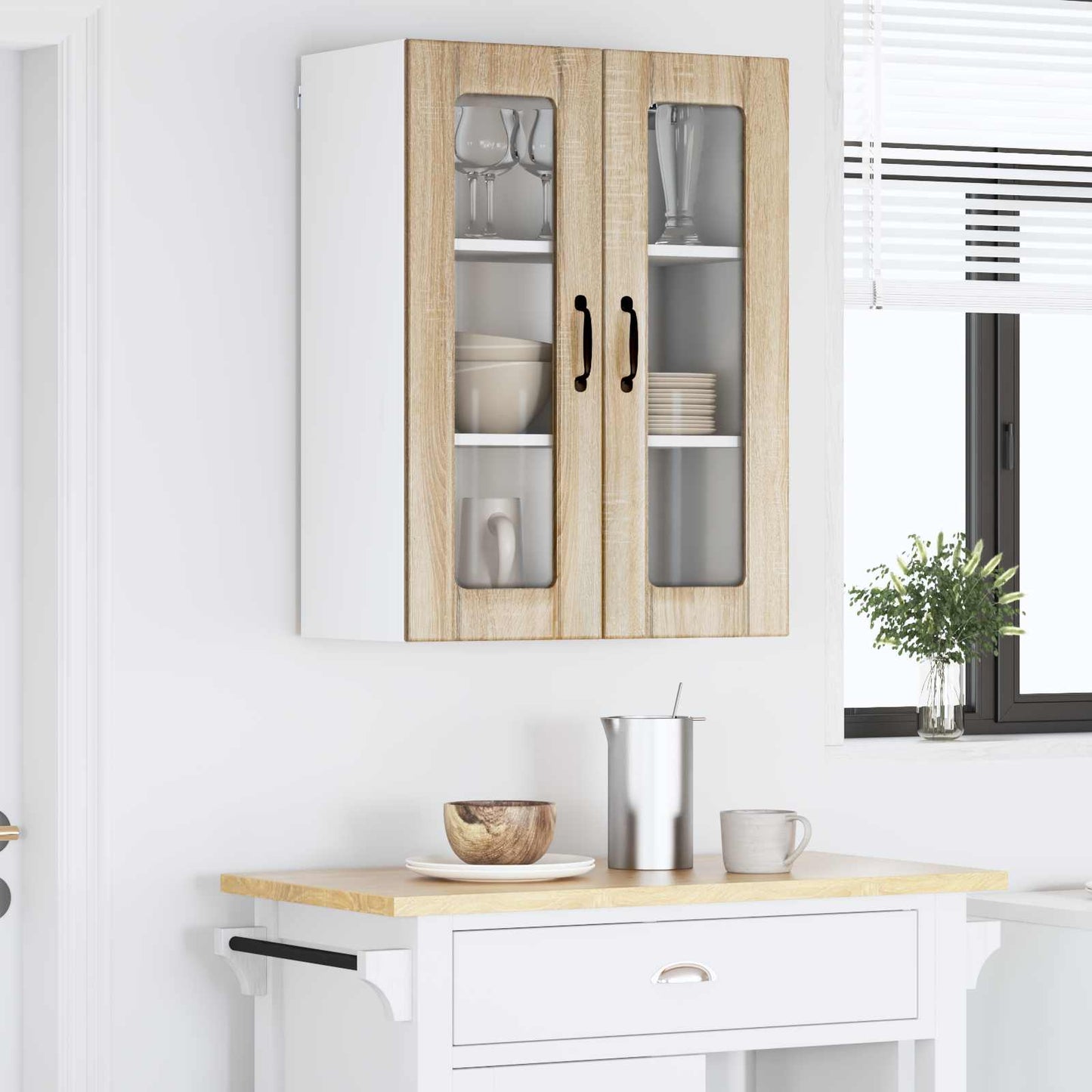 vidaXL Wall Glass Cabinet LUCCA Sonoma Oak 60 x 31 x 80 cm
