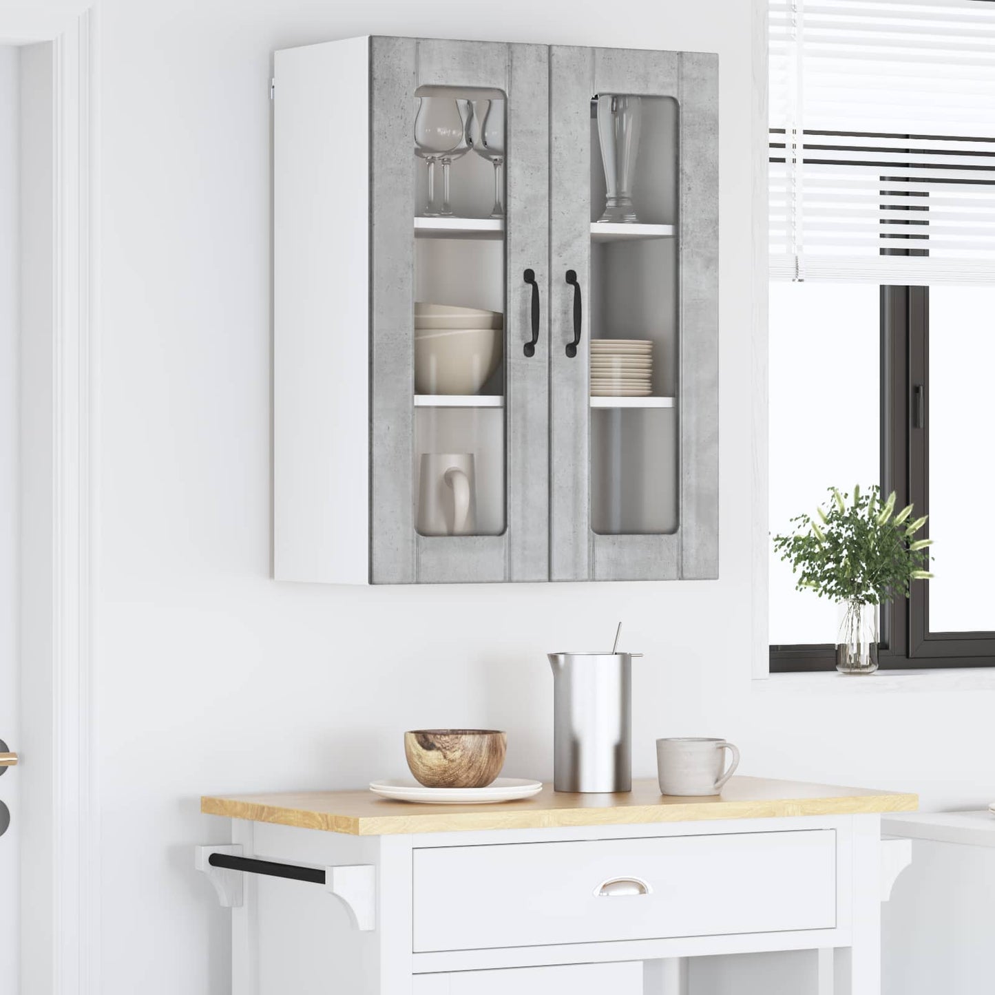 vidaXL Wall Glass Cabinet LUCCA Concrete Grey 60 x 31 x 80 cm