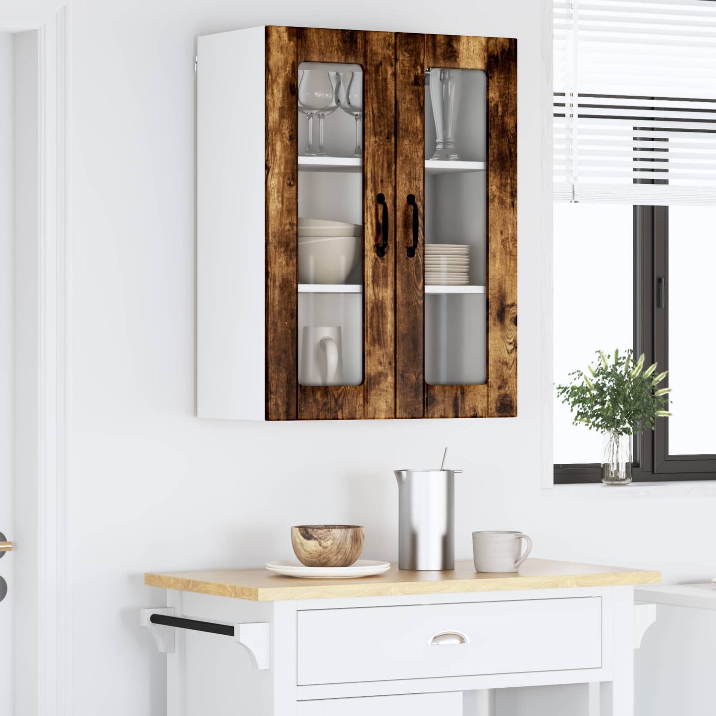 vidaXL Wall Glass Cabinet LUCCA Smoked Oak 60 x 31 x 80 cm