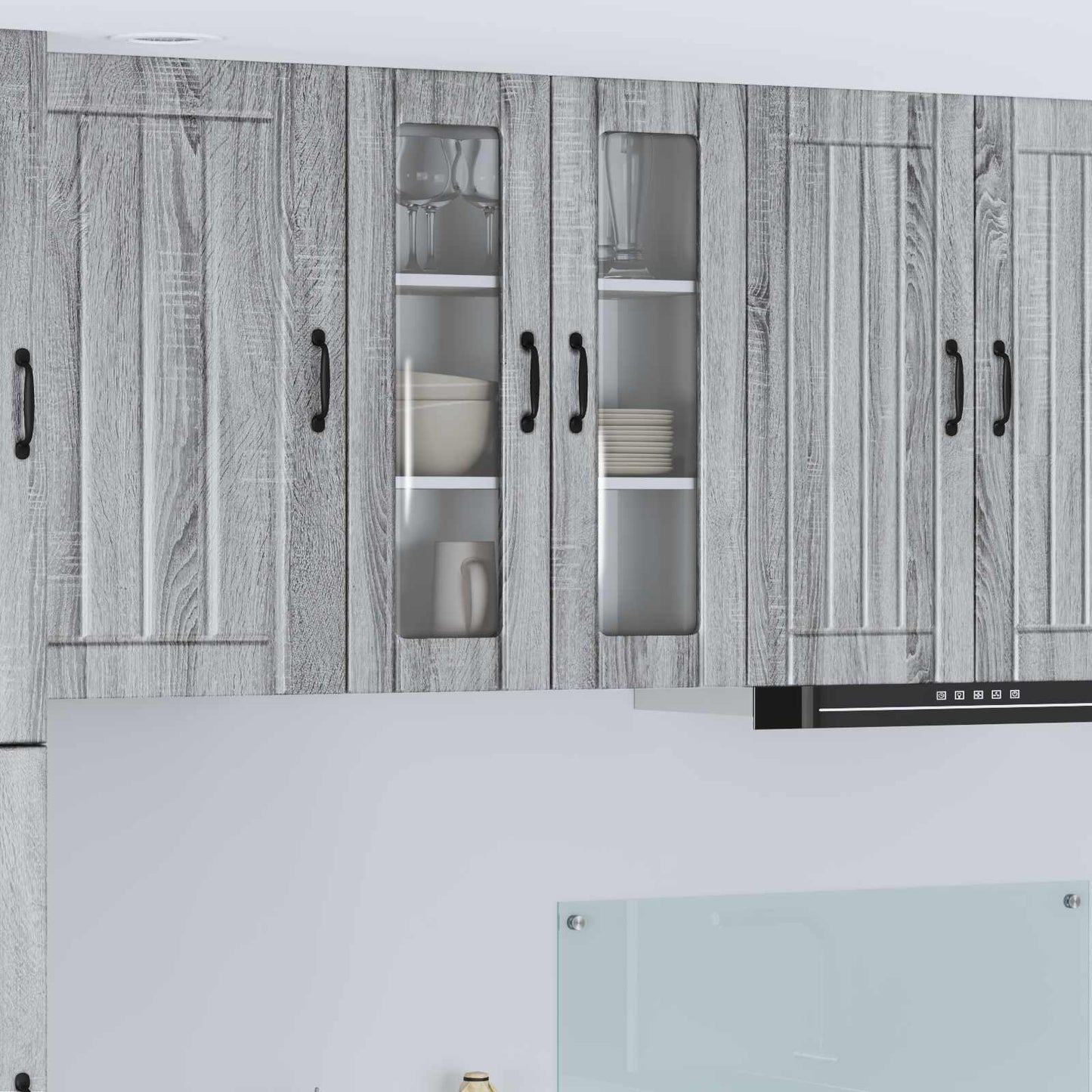 vidaXL Wall Glass Cabinet LUCCA Grey Sonoma 60 x 31 x 80 cm
