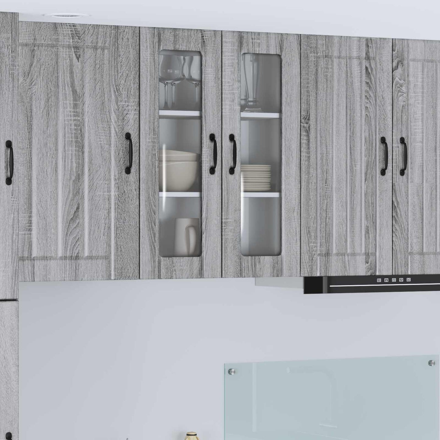 vidaXL Wall Glass Cabinet LUCCA Grey Sonoma 60 x 31 x 80 cm