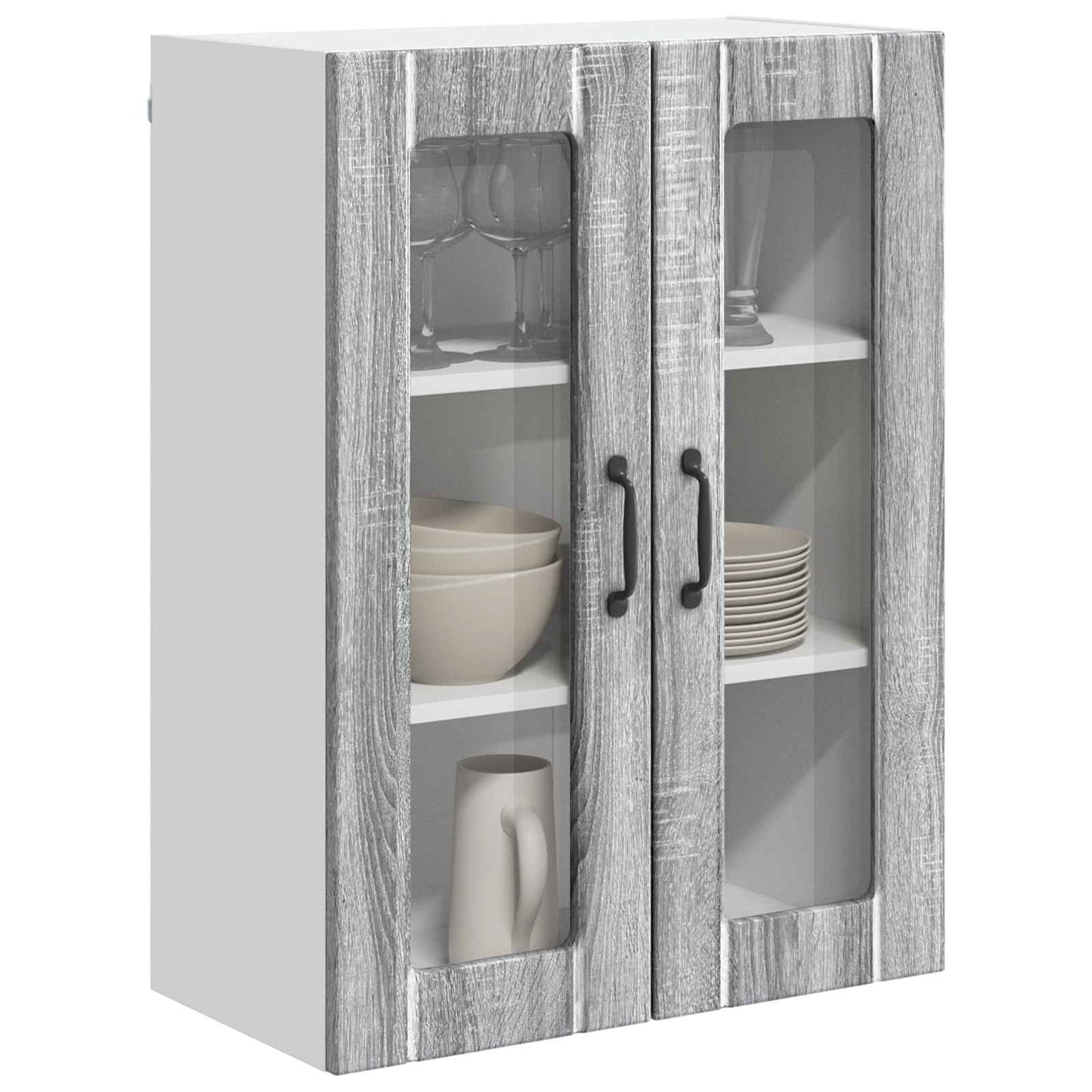 vidaXL Wall Glass Cabinet LUCCA Grey Sonoma 60 x 31 x 80 cm