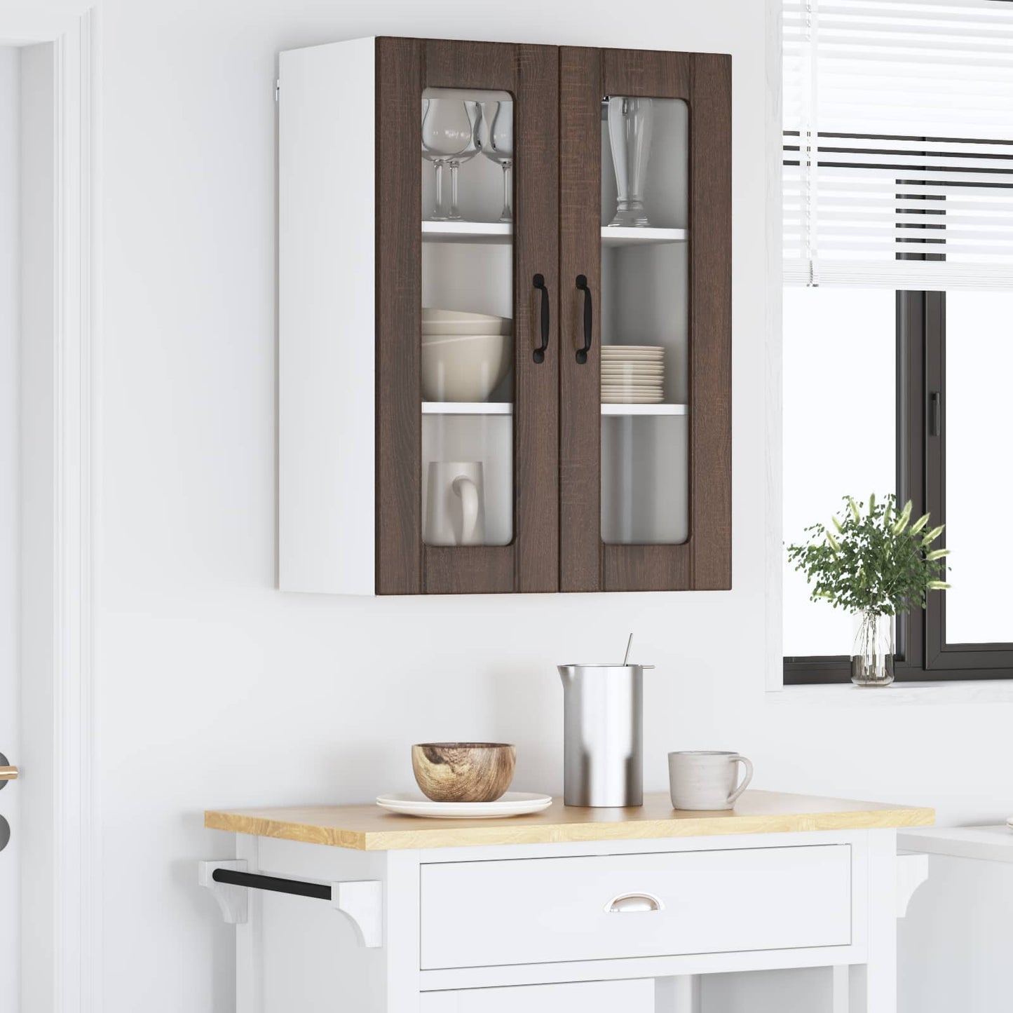 vidaXL Wall Glass Cabinet LUCCA Brown Oak 60 x 31 x 80 cm
