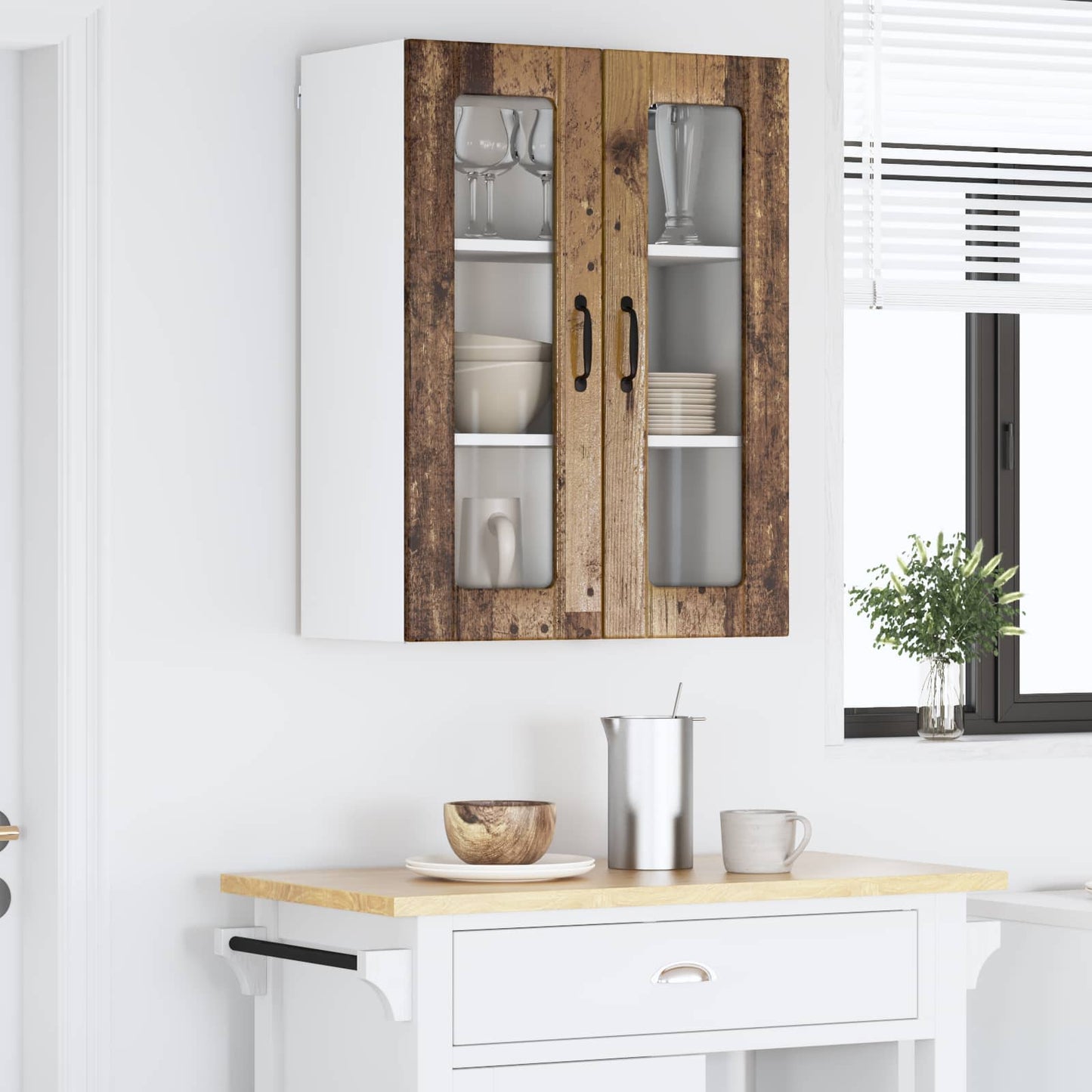 vidaXL Wall Glass Cabinet LUCCA Old Wood 60 x 31 x 80 cm