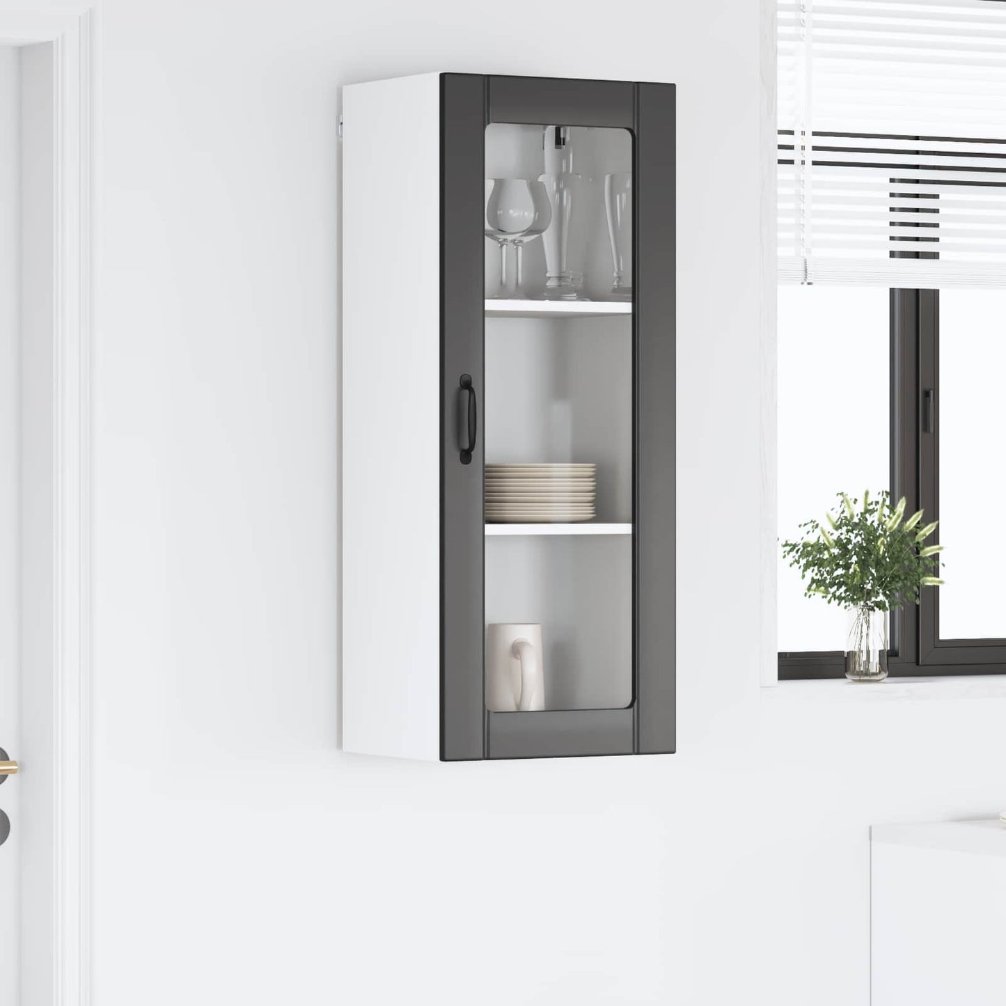 vidaXL Wall Glass Cabinet LUCCA Black 40 x 31 x 100 cm Engineered Wood