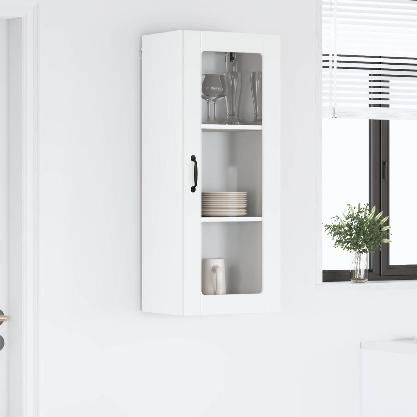 vidaXL Wall Glass Cabinet LUCCA High Gloss White 40 x 31 x 100 cm