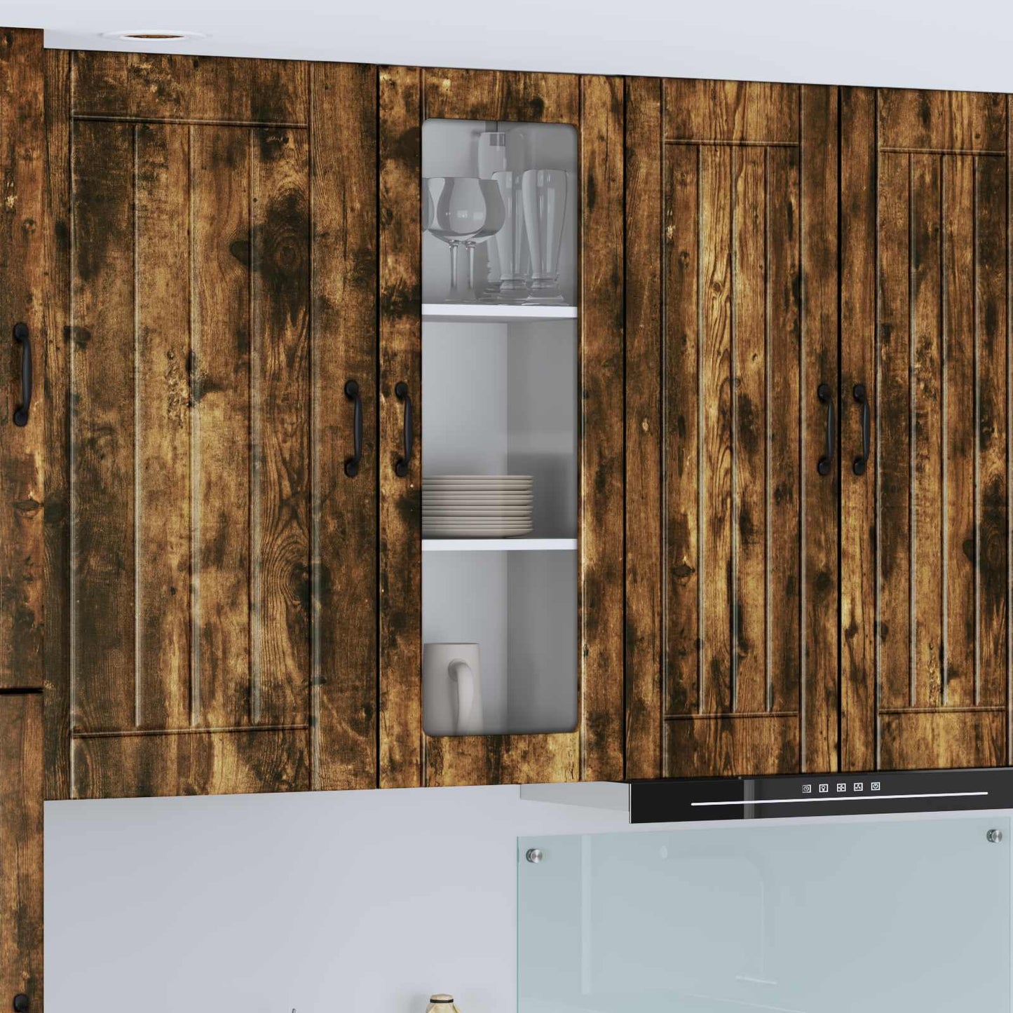 vidaXL Wall Glass Cabinet LUCCA Smoked Oak 40 x 31 x 100 cm
