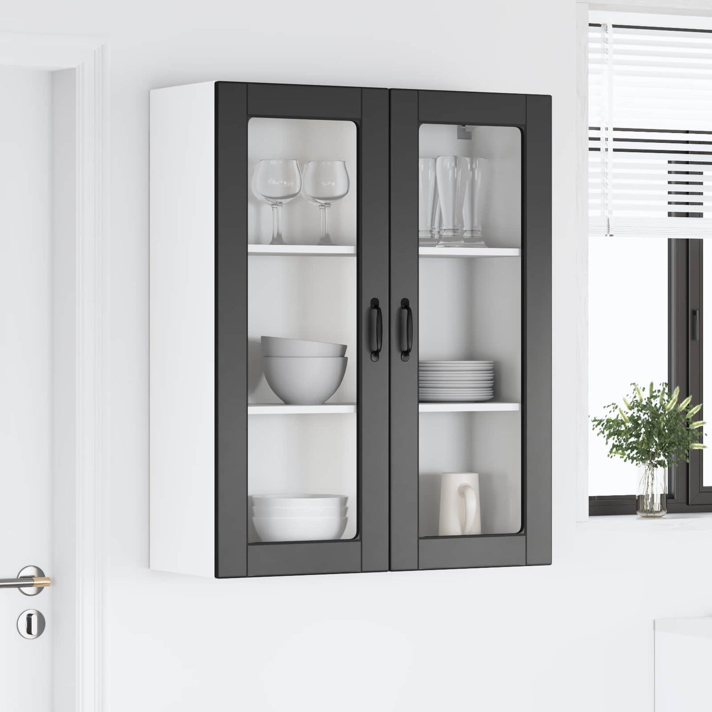 vidaXL Wall Glass Cabinet LUCCA Black 80 x 31 x 100 cm Engineered Wood
