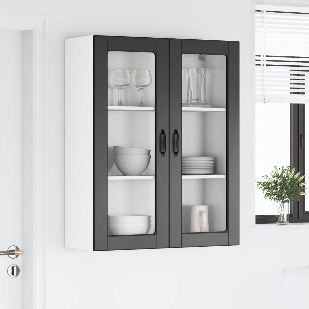 vidaXL Wall Glass Cabinet LUCCA Black 80 x 31 x 100 cm Engineered Wood