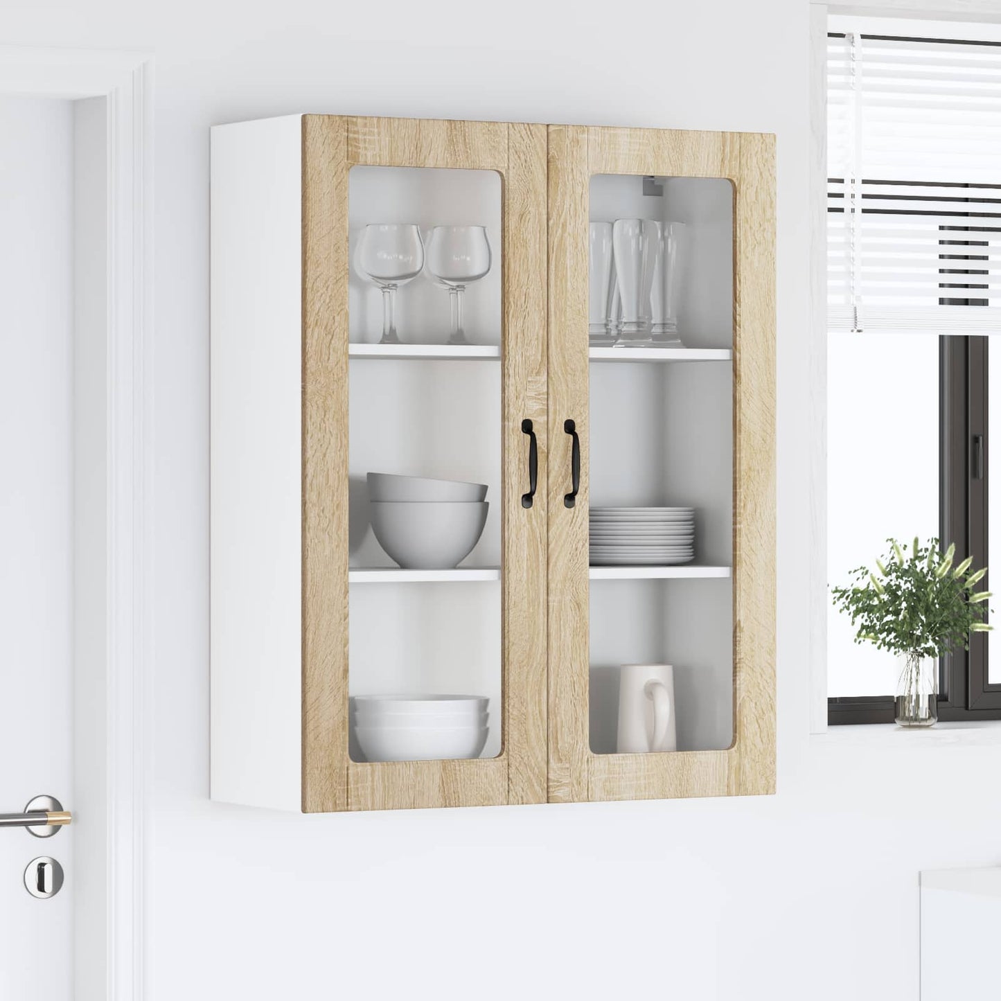 vidaXL Wall Glass Cabinet LUCCA Sonoma Oak 80 x 31 x 100 cm