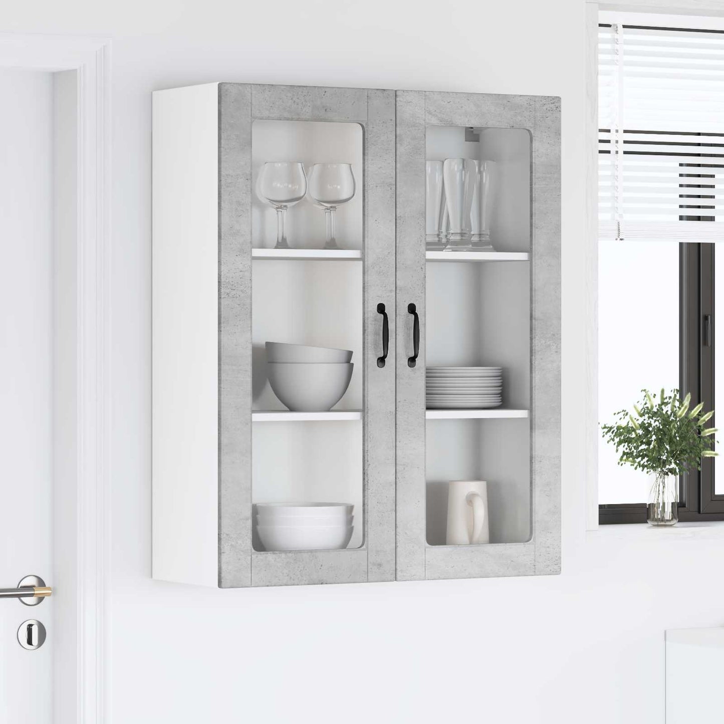 vidaXL Wall Glass Cabinet LUCCA Concrete Grey 80 x 31 x 100 cm