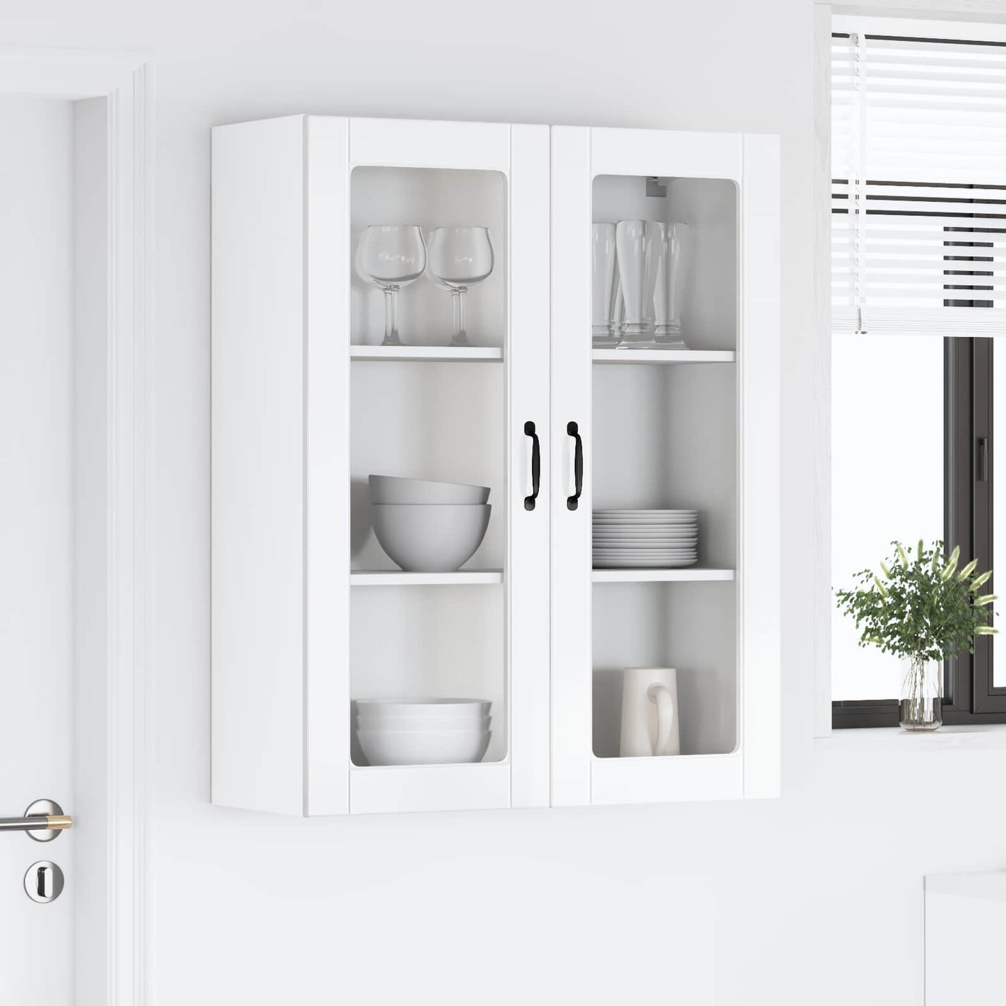 vidaXL Wall Glass Cabinet LUCCA High Gloss White 80 x 31 x 100 cm
