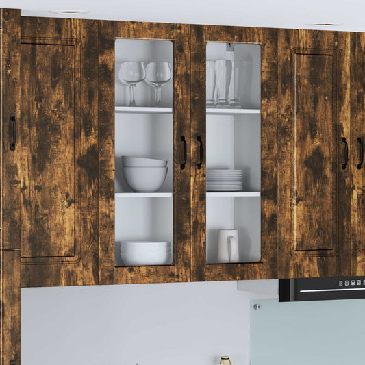 vidaXL Wall Glass Cabinet LUCCA Smoked Oak 80 x 31 x 100 cm
