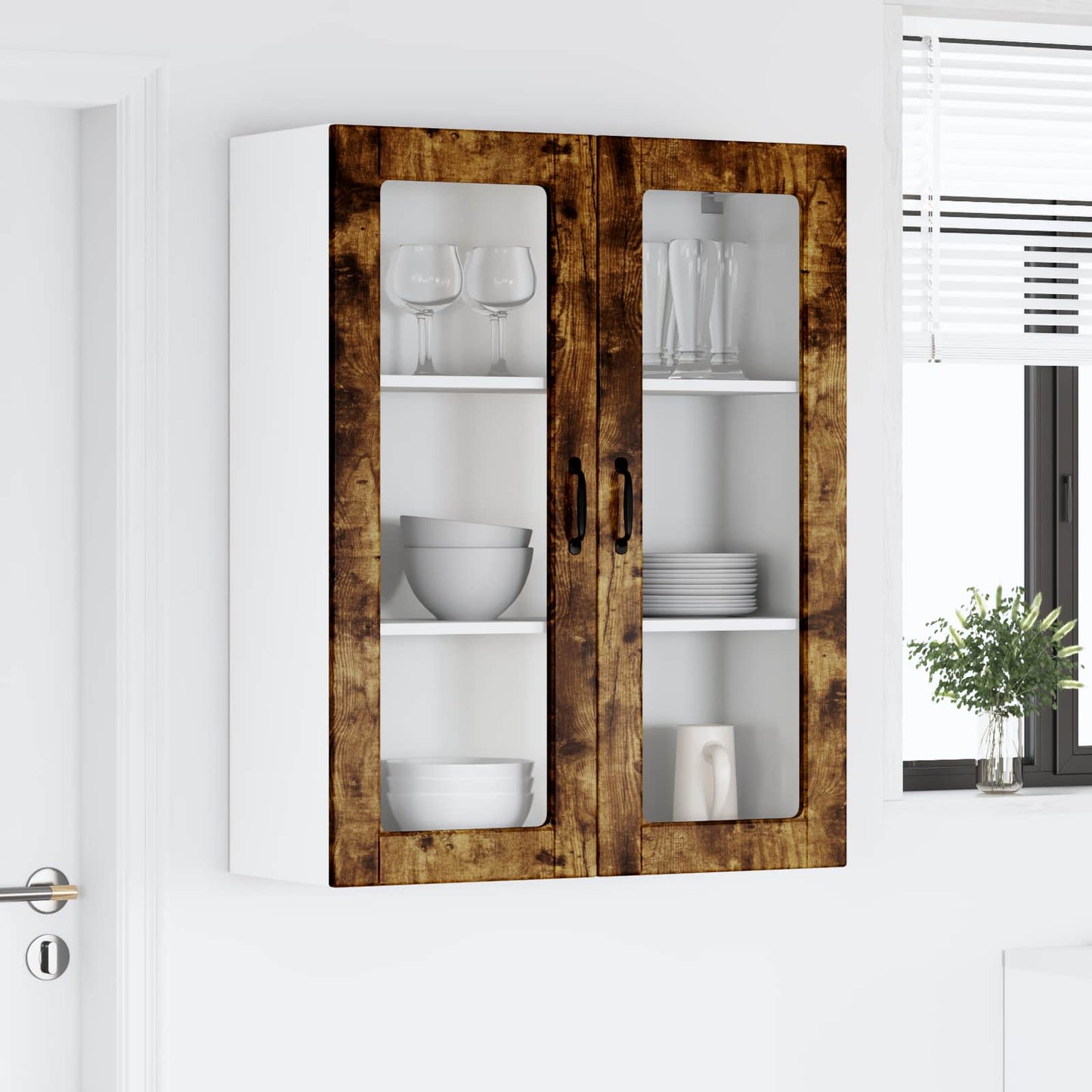 vidaXL Wall Glass Cabinet LUCCA Smoked Oak 80 x 31 x 100 cm