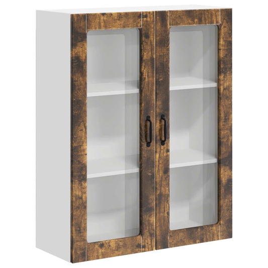 vidaXL Wall Glass Cabinet LUCCA Smoked Oak 80 x 31 x 100 cm