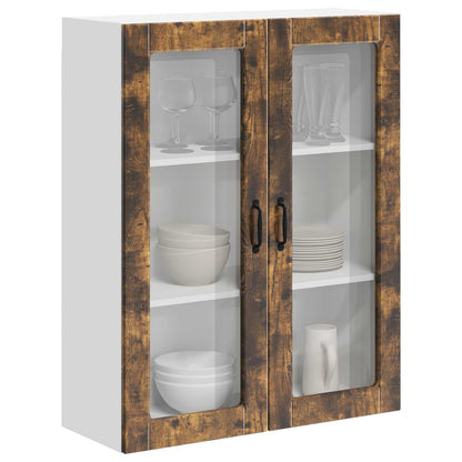 vidaXL Wall Glass Cabinet LUCCA Smoked Oak 80 x 31 x 100 cm