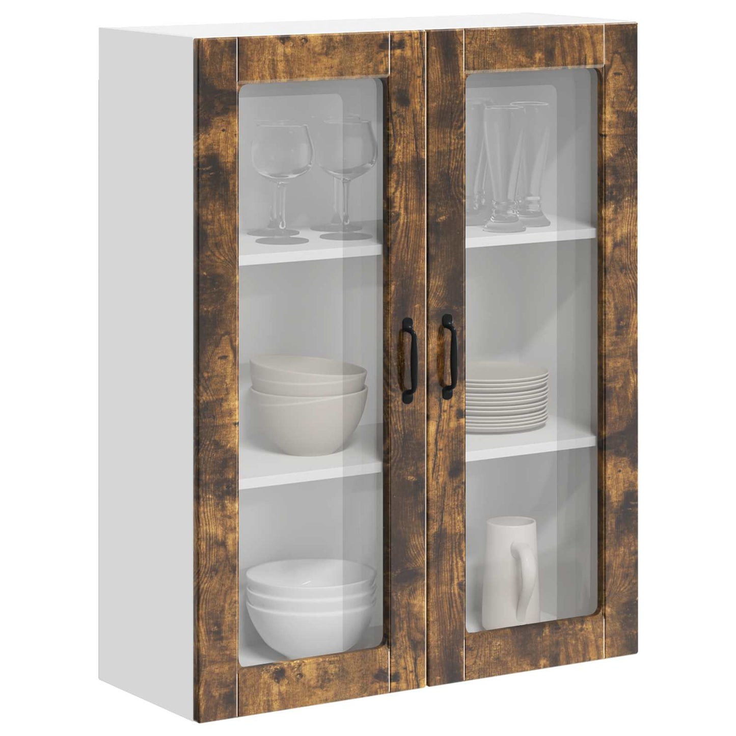 vidaXL Wall Glass Cabinet LUCCA Smoked Oak 80 x 31 x 100 cm