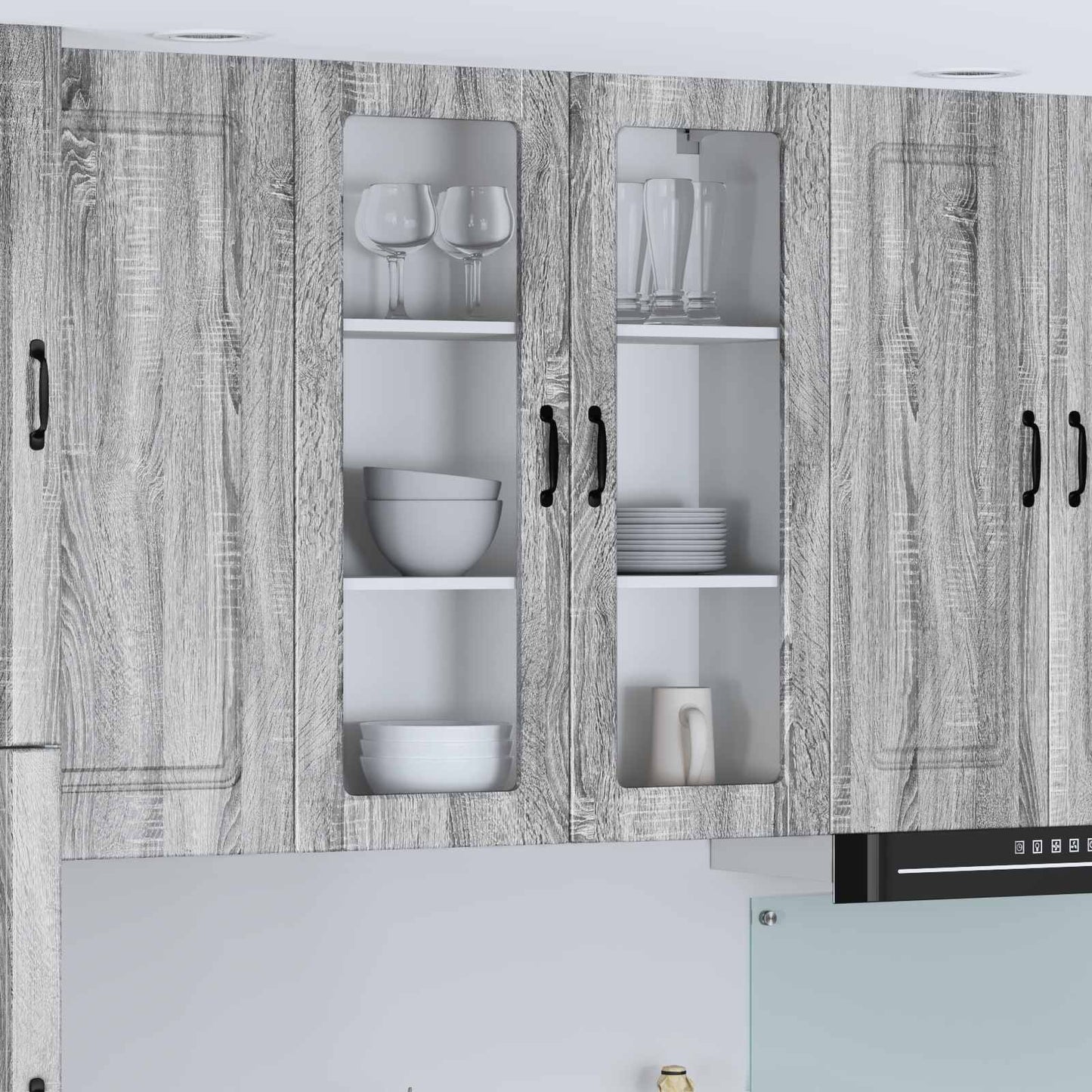 vidaXL Wall Glass Cabinet LUCCA Grey Sonoma 80 x 31 x 100 cm