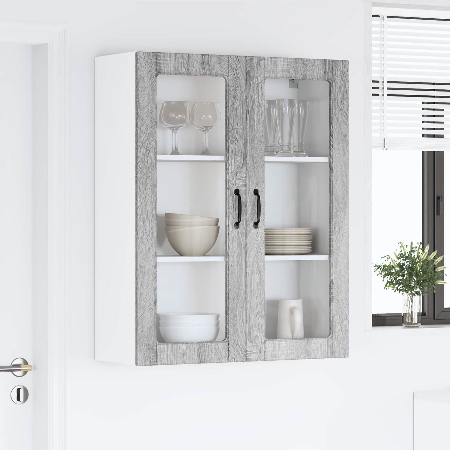 vidaXL Wall Glass Cabinet LUCCA Grey Sonoma 80 x 31 x 100 cm
