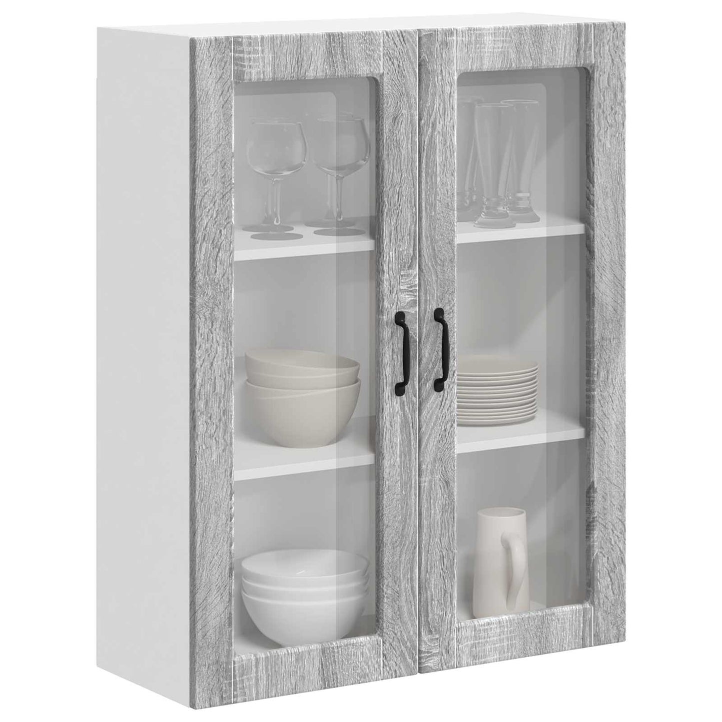 vidaXL Wall Glass Cabinet LUCCA Grey Sonoma 80 x 31 x 100 cm