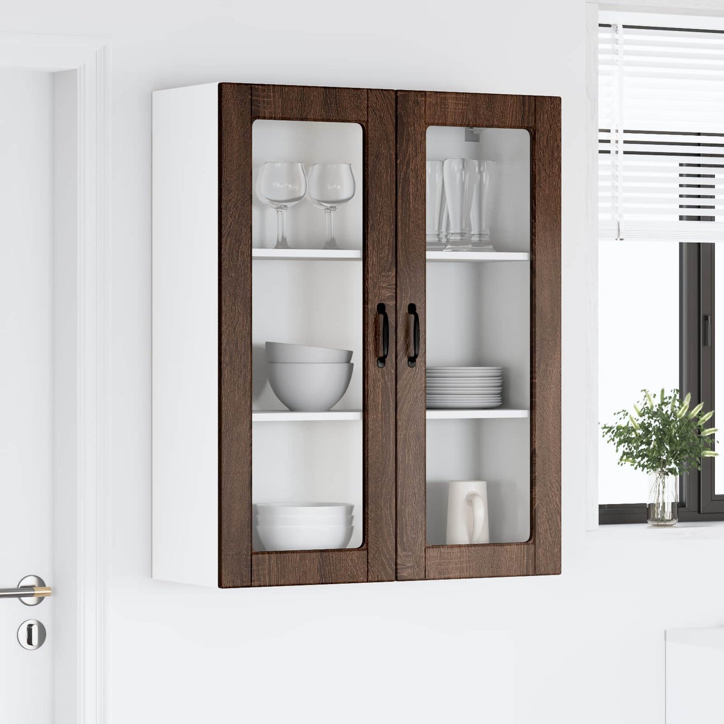 vidaXL Wall Glass Cabinet LUCCA Brown Oak 80 x 31 x 100 cm