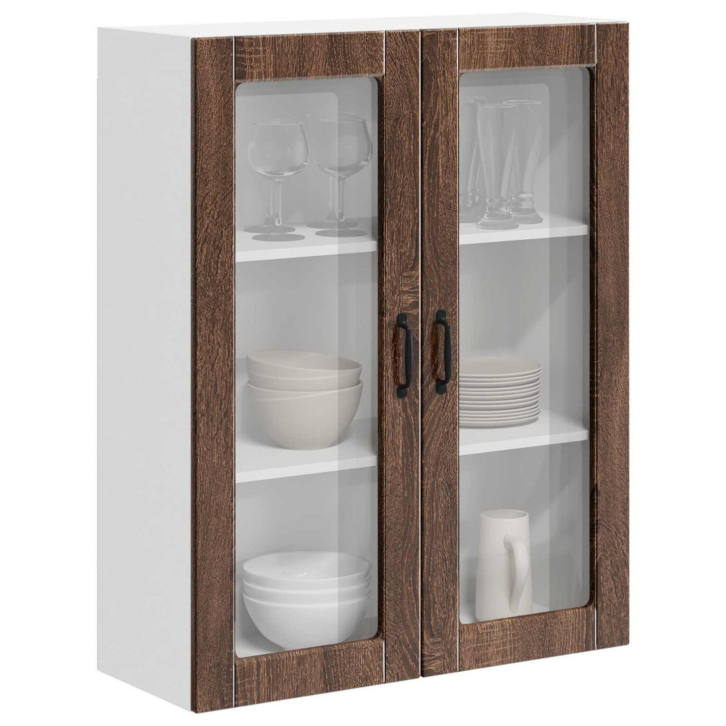 vidaXL Wall Glass Cabinet LUCCA Brown Oak 80 x 31 x 100 cm