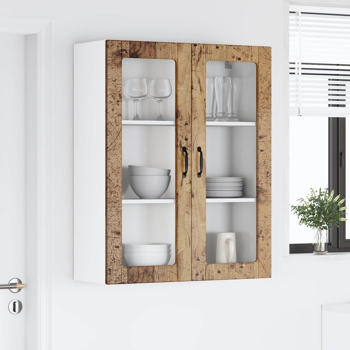 vidaXL Wall Glass Cabinet LUCCA Old Wood 80 x 31 x 100 cm
