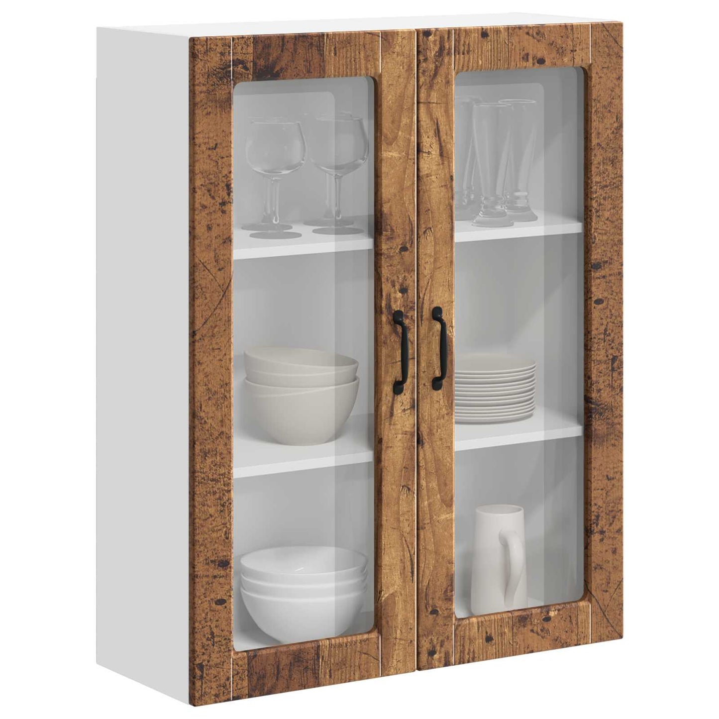 vidaXL Wall Glass Cabinet LUCCA Old Wood 80 x 31 x 100 cm