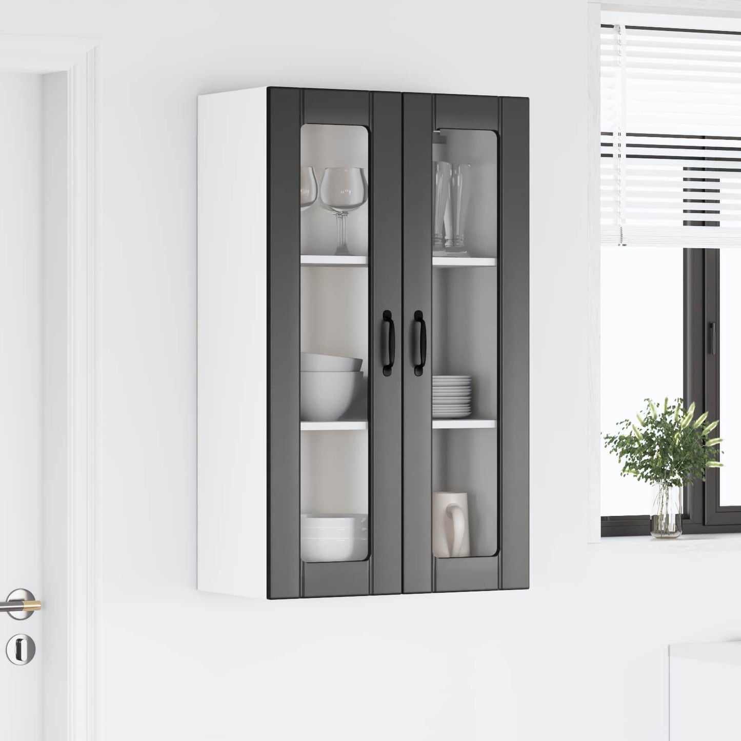 vidaXL Wall Glass Cabinet LUCCA Black 60 x 31 x 100 cm Engineered Wood