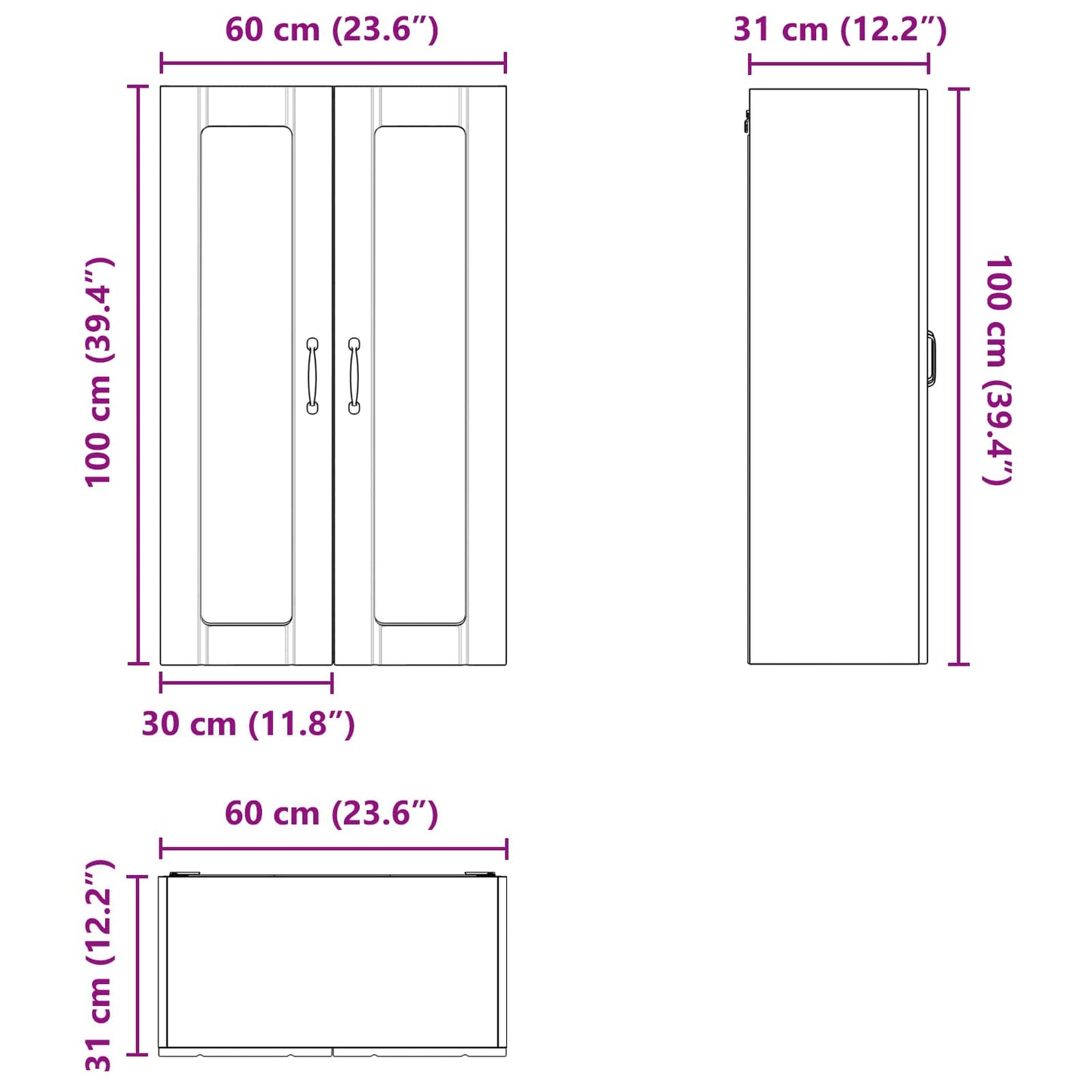 vidaXL Wall Glass Cabinet LUCCA Black 60 x 31 x 100 cm Engineered Wood