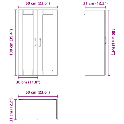 vidaXL Wall Glass Cabinet LUCCA Black 60 x 31 x 100 cm Engineered Wood