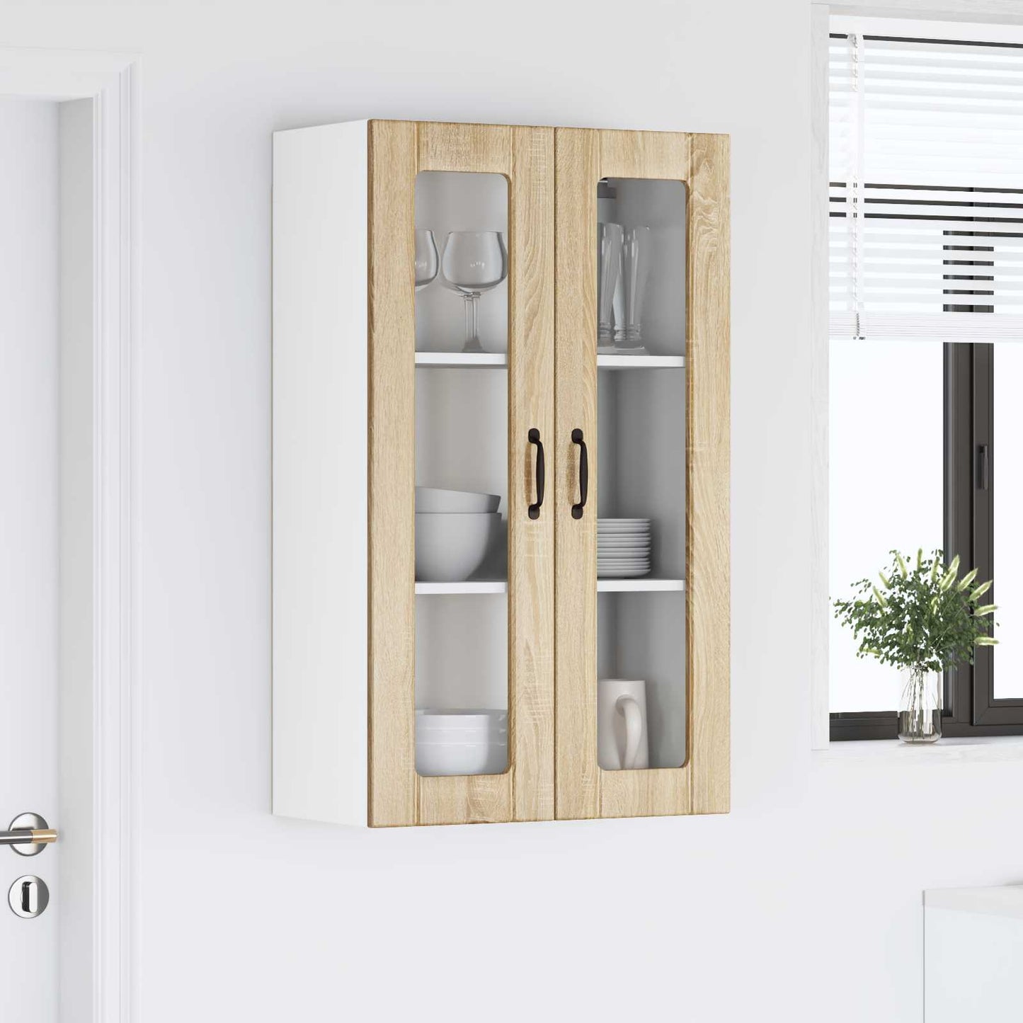 vidaXL Wall Glass Cabinet LUCCA Sonoma Oak 60 x 31 x 100 cm
