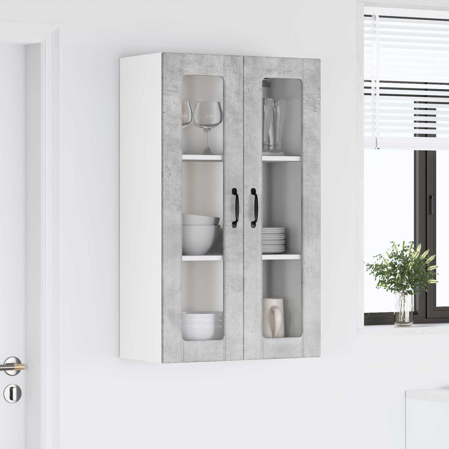 vidaXL Wall Glass Cabinet LUCCA Concrete Grey 60 x 31 x 100 cm