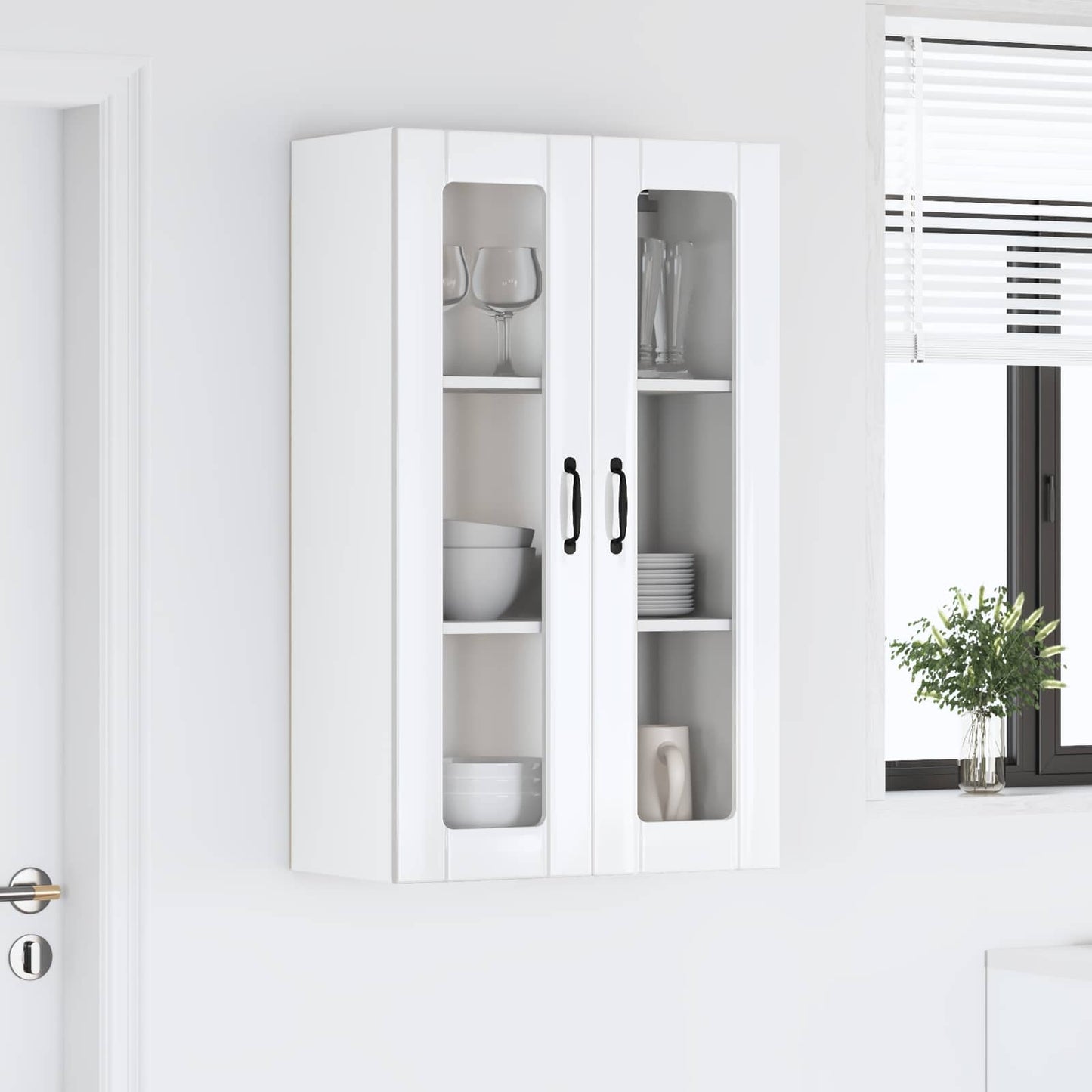 vidaXL Wall Glass Cabinet LUCCA High Gloss White 60 x 31 x 100 cm