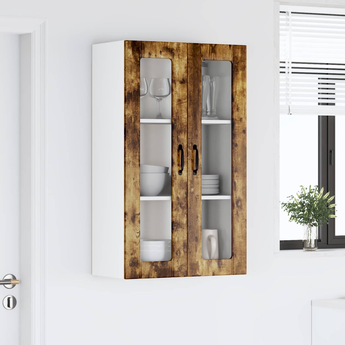 vidaXL Wall Glass Cabinet LUCCA Smoked Oak 60 x 31 x 100 cm