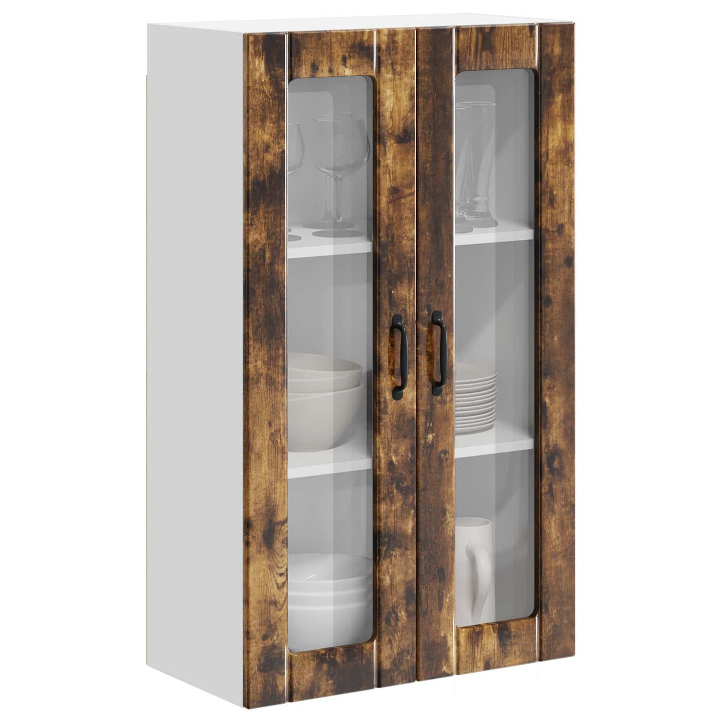 vidaXL Wall Glass Cabinet LUCCA Smoked Oak 60 x 31 x 100 cm