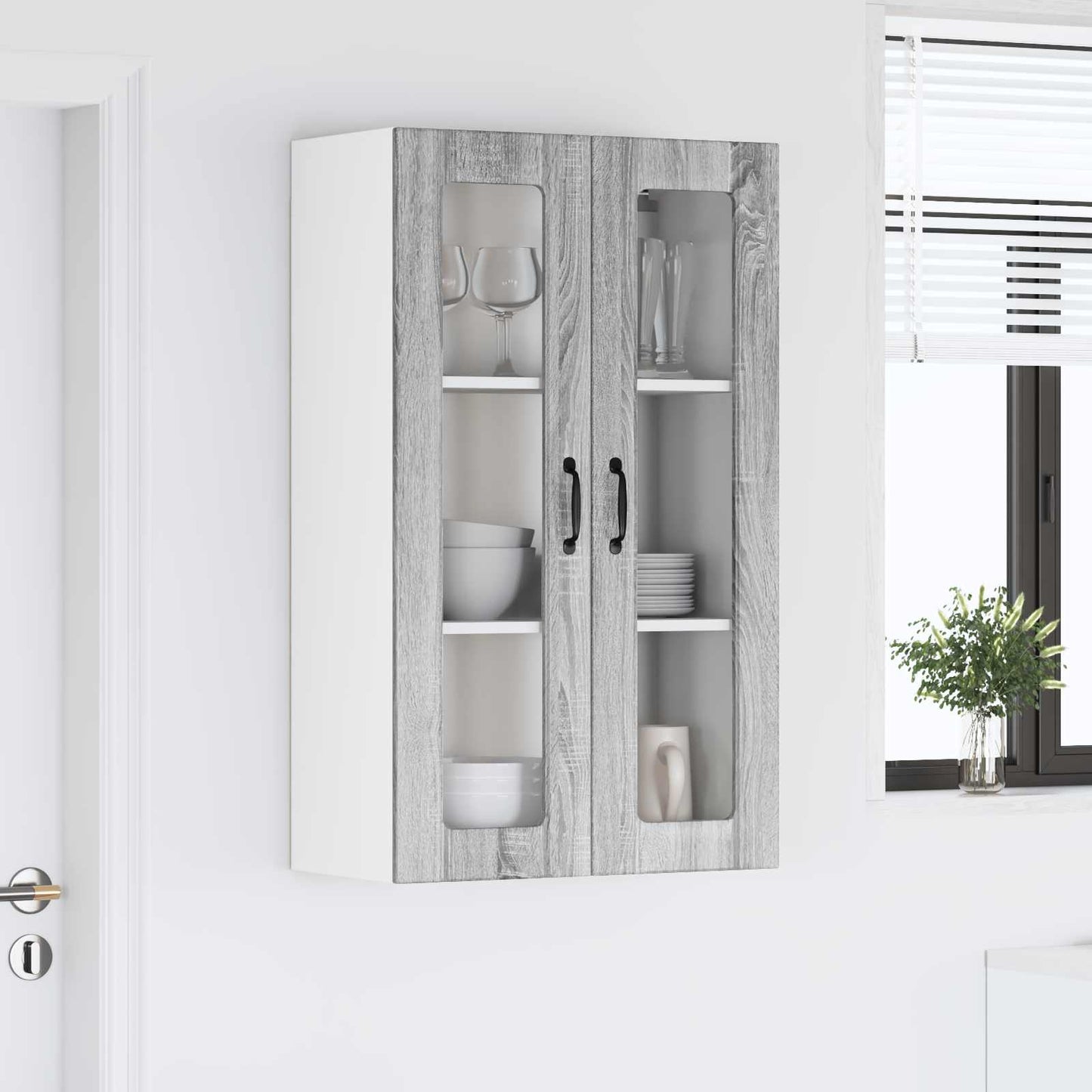 vidaXL Wall Glass Cabinet LUCCA Grey Sonoma 60 x 31 x 100 cm