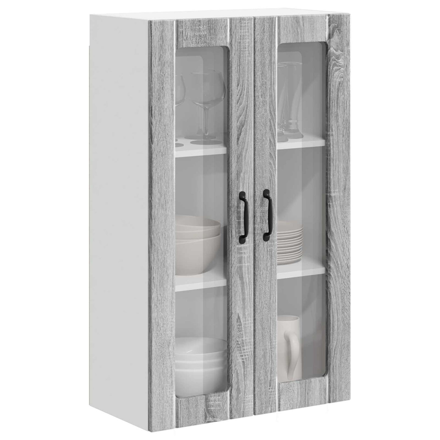 vidaXL Wall Glass Cabinet LUCCA Grey Sonoma 60 x 31 x 100 cm