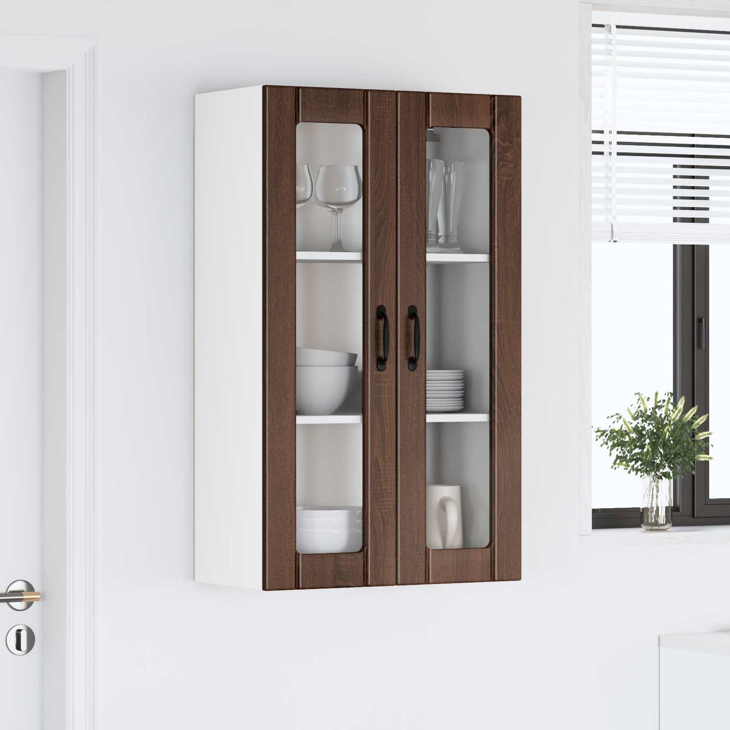 vidaXL Wall Glass Cabinet LUCCA Brown Oak 60 x 31 x 100 cm