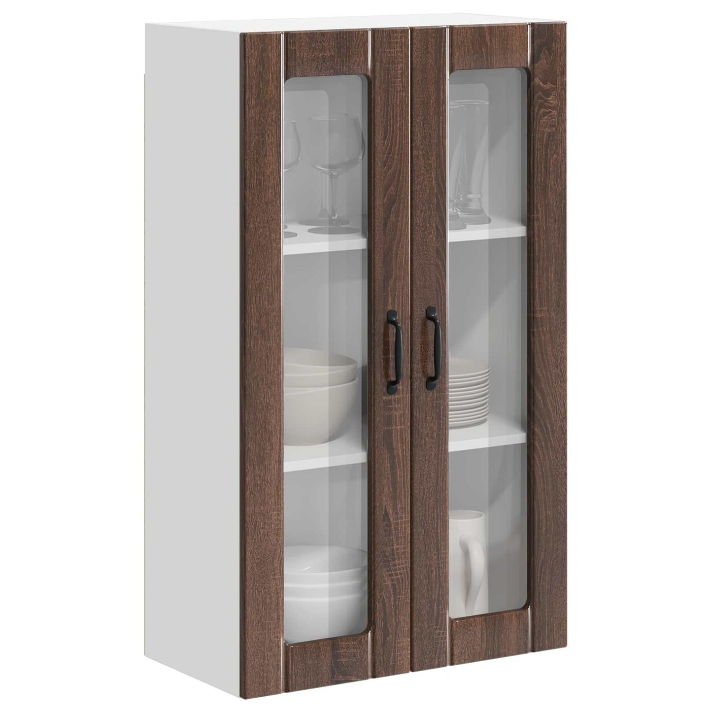 vidaXL Wall Glass Cabinet LUCCA Brown Oak 60 x 31 x 100 cm